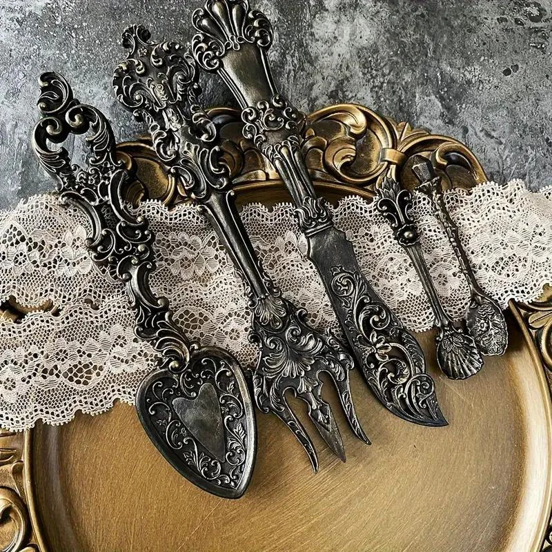 Vintage Tableware Silicone Mold Baroque Fork Knife Spoon Fondant Mould For Chocolate Cake Decoration Topper Polymer Clay Art