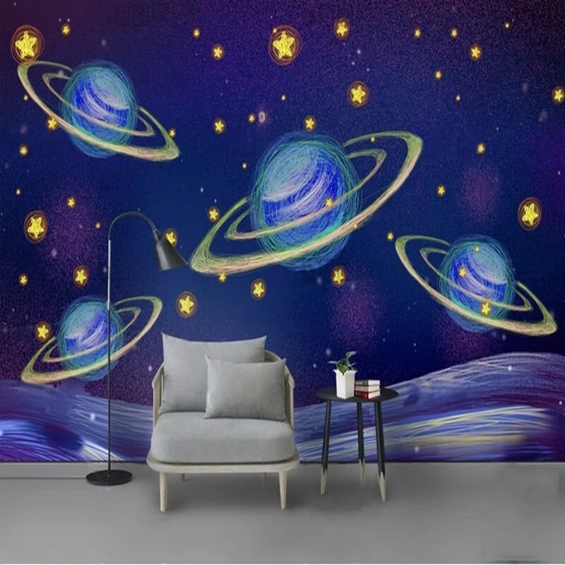 

Modern and elegant hand-painted dreamy lines cosmic starry sky TV luxurious home decoration bedroom background wall custom mural