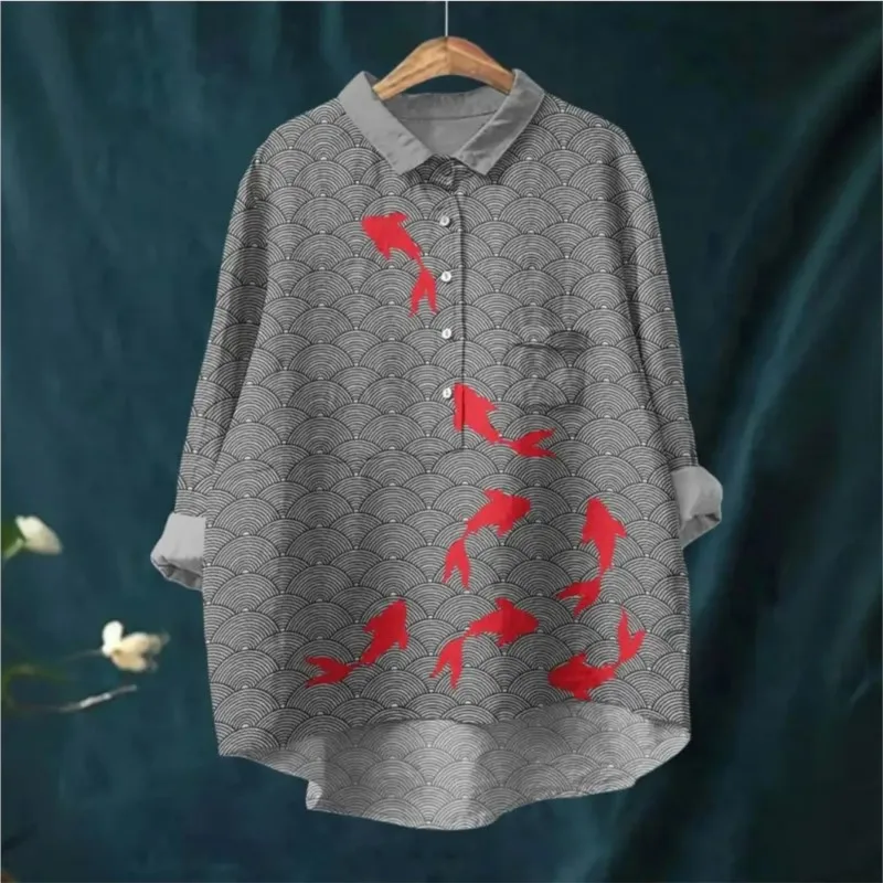 เสื้อเชิ้ตติดกระดุมพิมพ์ลายดอกไม้ทรงหลวมลำลองสำหรับสุภาพสตรี - เสื้อที่น่าสนใจสำหรับแมว สุนัข และสัตว์เล็กๆ ต่างๆ