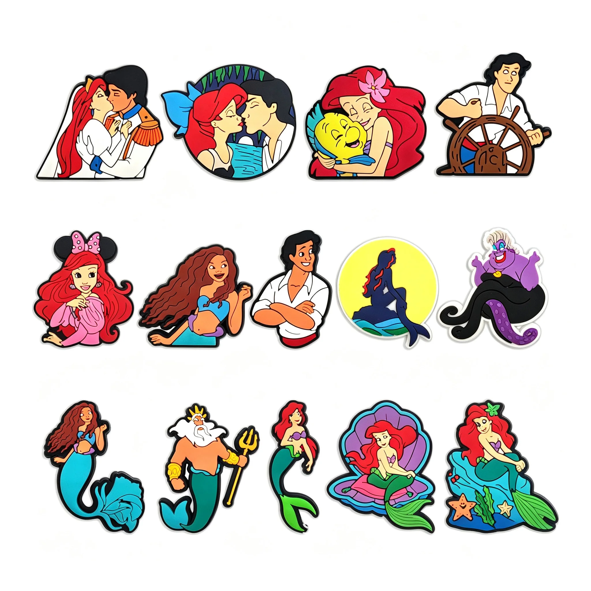 Cartoon Little Mermaid Shoe Charms Set PVC Cartoon Shoe Decorations for Clogs Sliders Sea Theme DIY Shoe Accessories