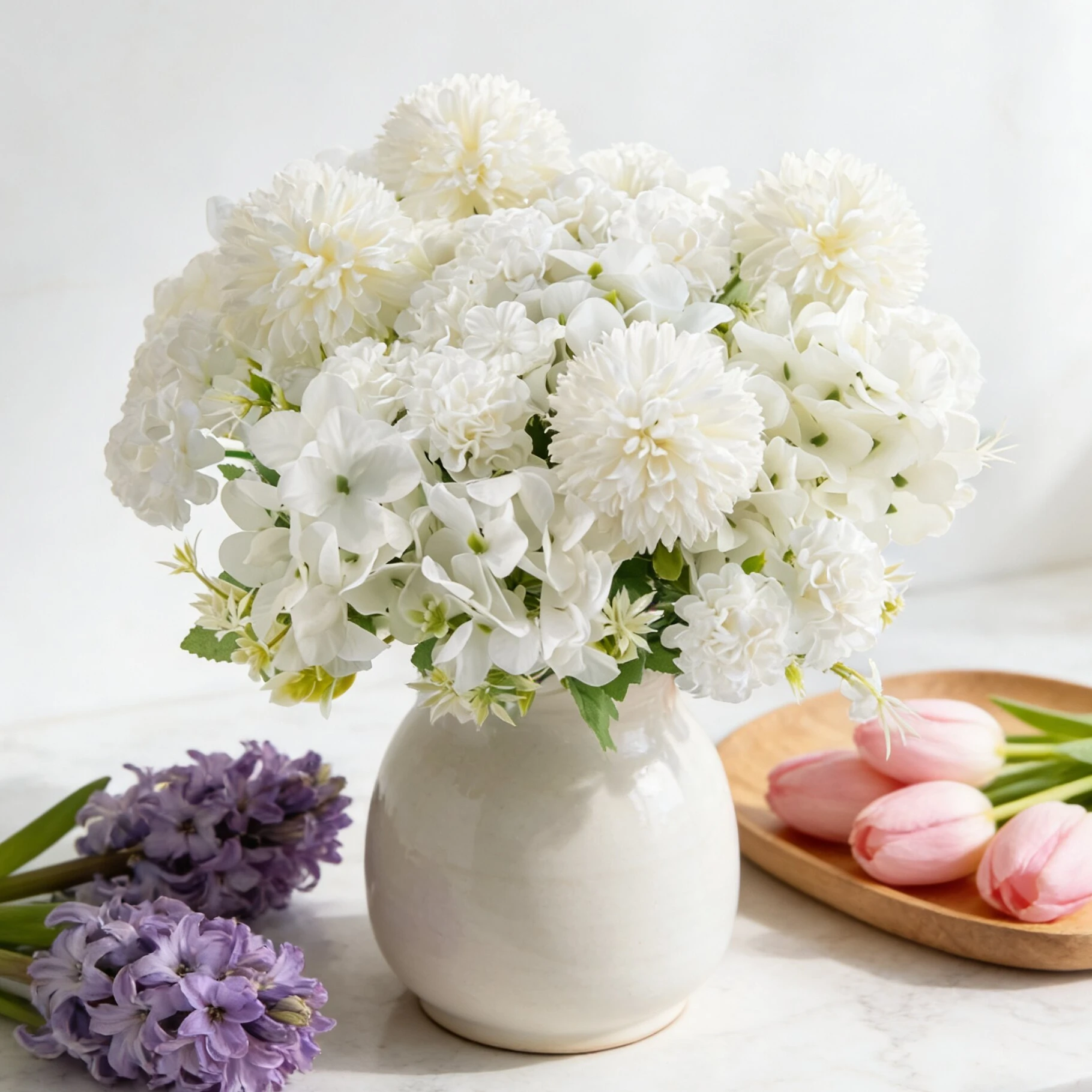 Artificial Flowers Carnation Hydrangea Bulbous Chrysanthemum Silk Valentine' Wedding Bridal Bouquet Home Room Garden Decora Gift