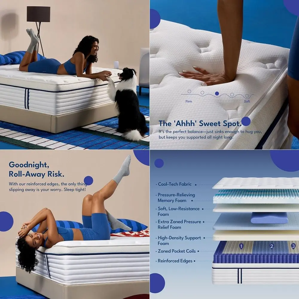 4 Inch Pillow Top Memory Foam Mattress Topper Queen Cooling Hybrid Lux Dual Layer Mattress Pad CertiPurUS Certified