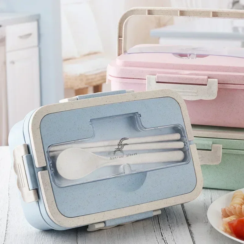 Baby Wheat Straw Lunch Box Bento Box Portable Compartment Fruit Food Box Children Microwave Picnic Lunch Box Student Snack Box