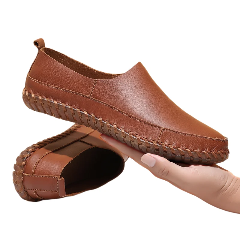 

British Style Men Casual Leather Shoes Retro Low Top Soft Leather Breathable Lightweight Daily Office Outdoor Formal Walking