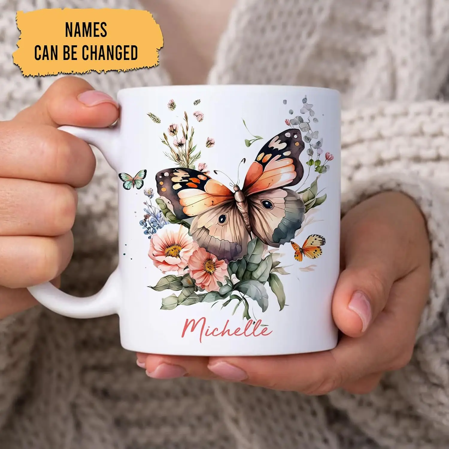 

Personalized Butterfly Mug - Custom Name 11oz White Ceramic Coffee Tea Mug - Birthday Gift for Butterfly Lovers - Animal Lover