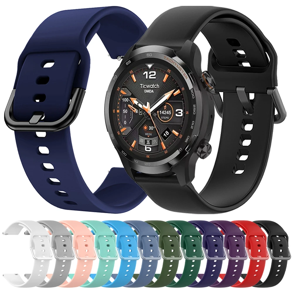 22 مللي متر 20 مللي متر سيليكون شريط للرسغ ل TicWatch Pro 2020/2021 GTW GTX GTH 2 سوار TicWatch Pro 3 Ultra GPS/LTE E3 E2 E 2 S2 العصابات