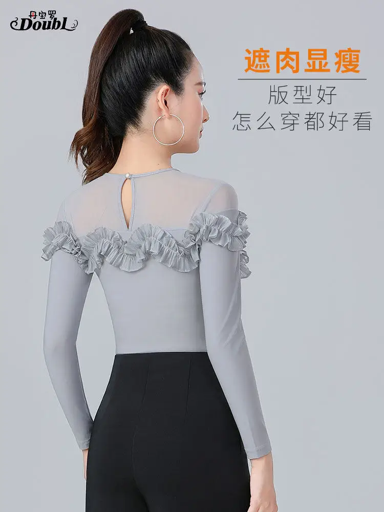 2026 Latin Dance Top Classic Round Neck Long Sleeve Women Adult One-piece High-end Ballroom Dance Performance Clothes