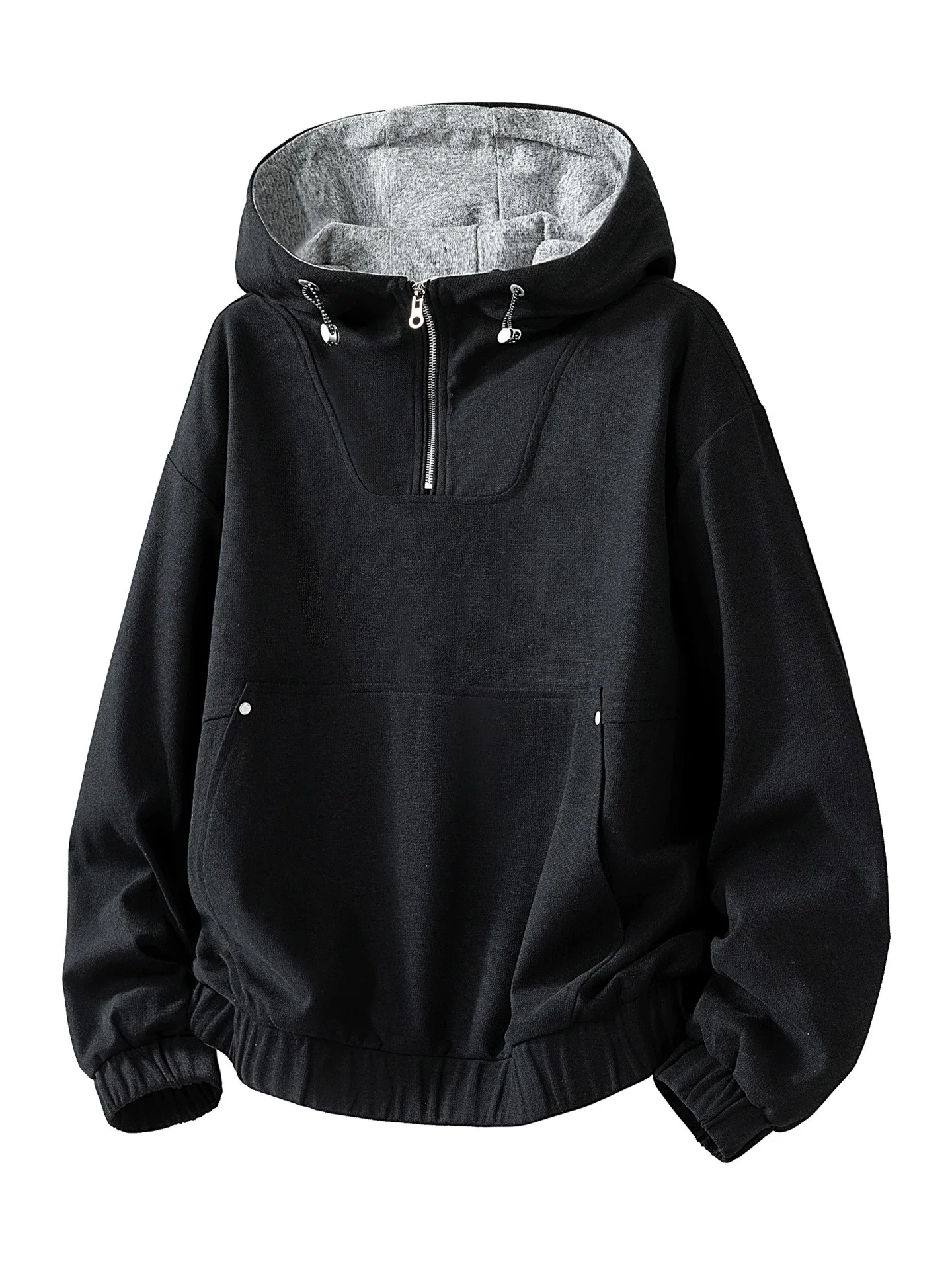 Men's Large-Sized Half-Zip Hooded Sweatshirt 2026 New Style Spring/Summer Trend Brand Oversized Extra Heavy Weight Top