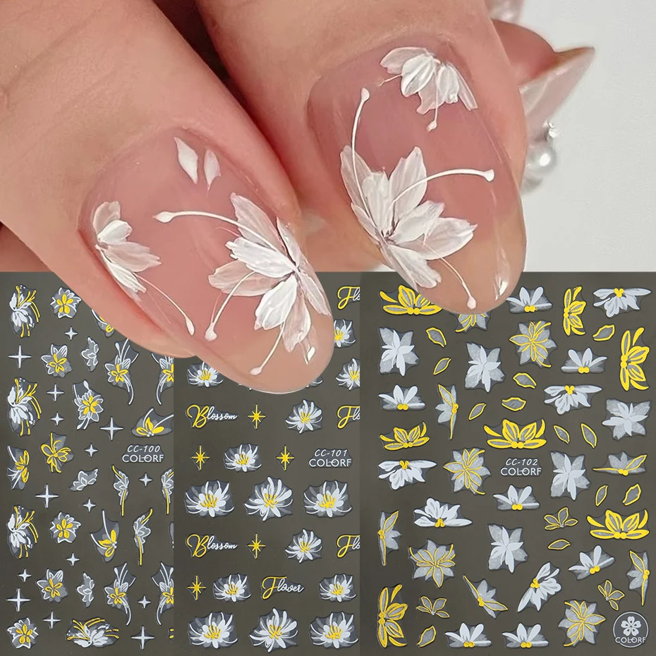 3D elegante bräunende goldene Lotus-Aufkleber für Nägel, weiße Blütenblätter, selbstklebende Nagelschieber, Hochzeitsfeier, DIY-Nageldekoration