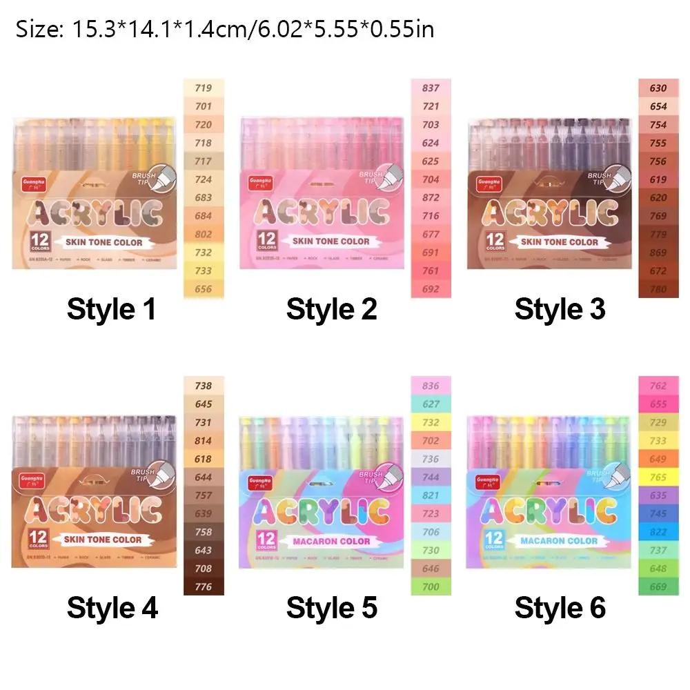 12-Colors قلم تحديد أكريليك Softhead ألوان نابضة بالحياة اللوحة قلم ملون الفن القرطاسية التجفيف السريع مستقيم السائل ماركر