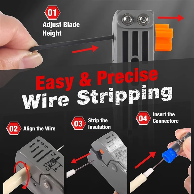 GYTB-Koaxialkabel-Crimper, Koaxialkabel-Reparatursatz, 3-in-1, verstellbarer 20-F-Typ-Stecker mit Abisolierzange für Satelliten-TV