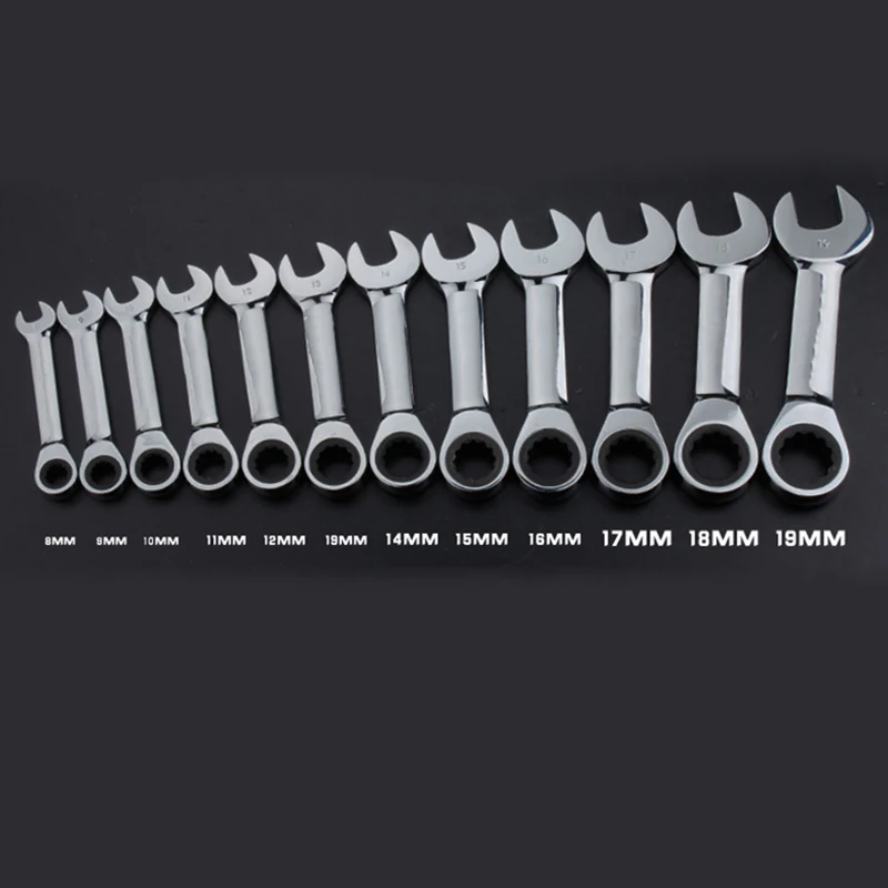 8-19mm Short Handle Ratchet Handle Wrench CR-V Combination Wrenches Quick Open Spanner Auto Repair Tools 1pcs