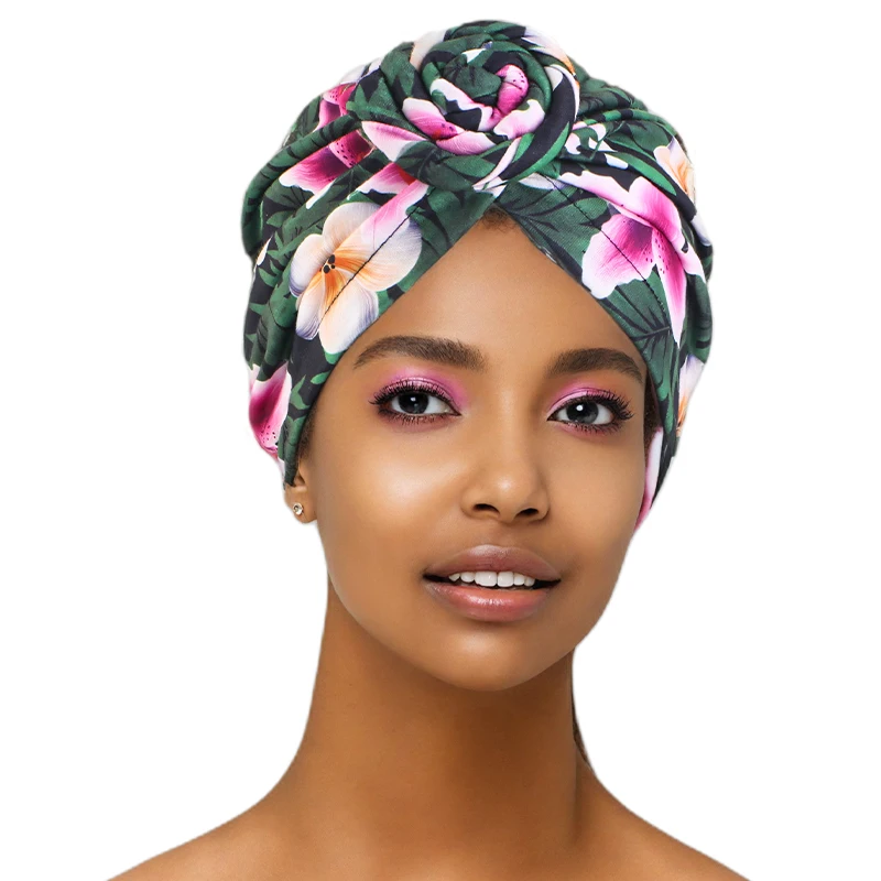 Women African Print Turban Hat Scrunchies Knot Headwrap Stretch Bandanas Party Headwear Ladies Headscarf Hair Accessories