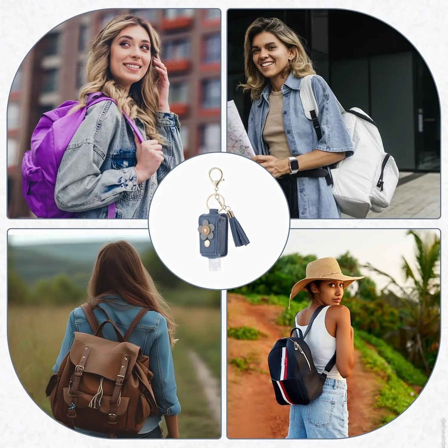 4個のポータブル空ボトルキーホルダー、1オンス/30ml PUレザー手洗い液ホルダー、詰め替え可能なプラスチックボトルトラベルホルダー