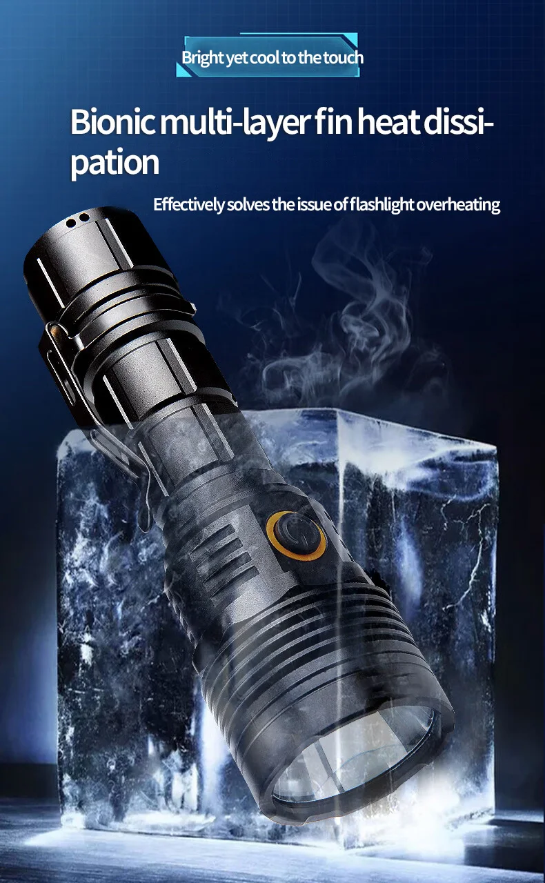 High Power Rechargeable LED Tactical Flashlight Spotlight cup Aluminum Alloy Torch Lamp for Outdoor Camping Fishing