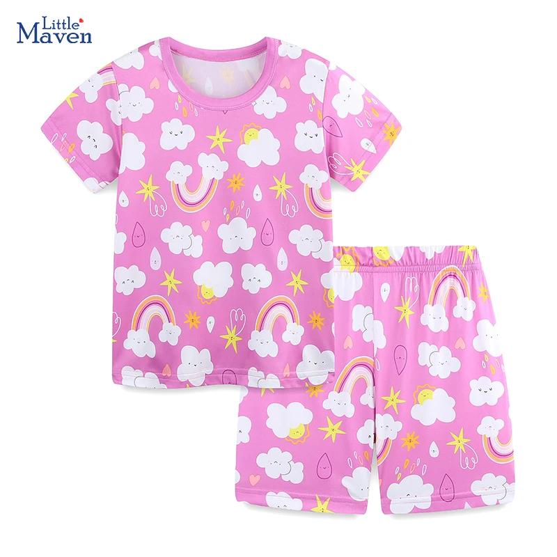 little-maven-bebe-meninas-roupas-infantis-roupas-2025-conjuntos-de-treino-verao-dos-desenhos-animados-arco-iris-nuvens-t-camisas-topos-calcas