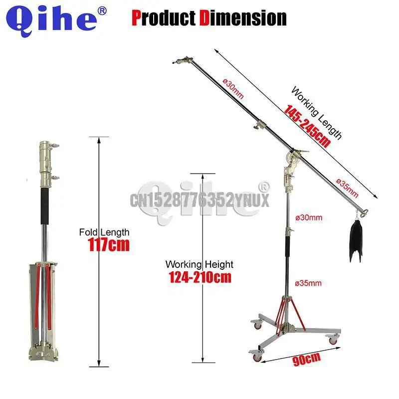 L5-120plus  Stainless Steel Boom Light Stand,Stand Height 124-210CM,Crossbar 145-245cm