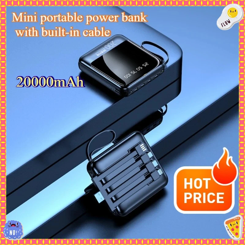 

20000mAh Mini Portable Power Bank with 20000mAh Large Capacity and Built-in Cable