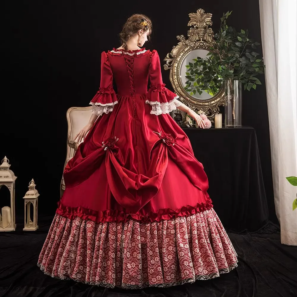 Fiore bordeaux Splendido abito francese Corte europea Studio Spettacolo di danza drammatica Incontro annuale Robe De Cérémonie Femme