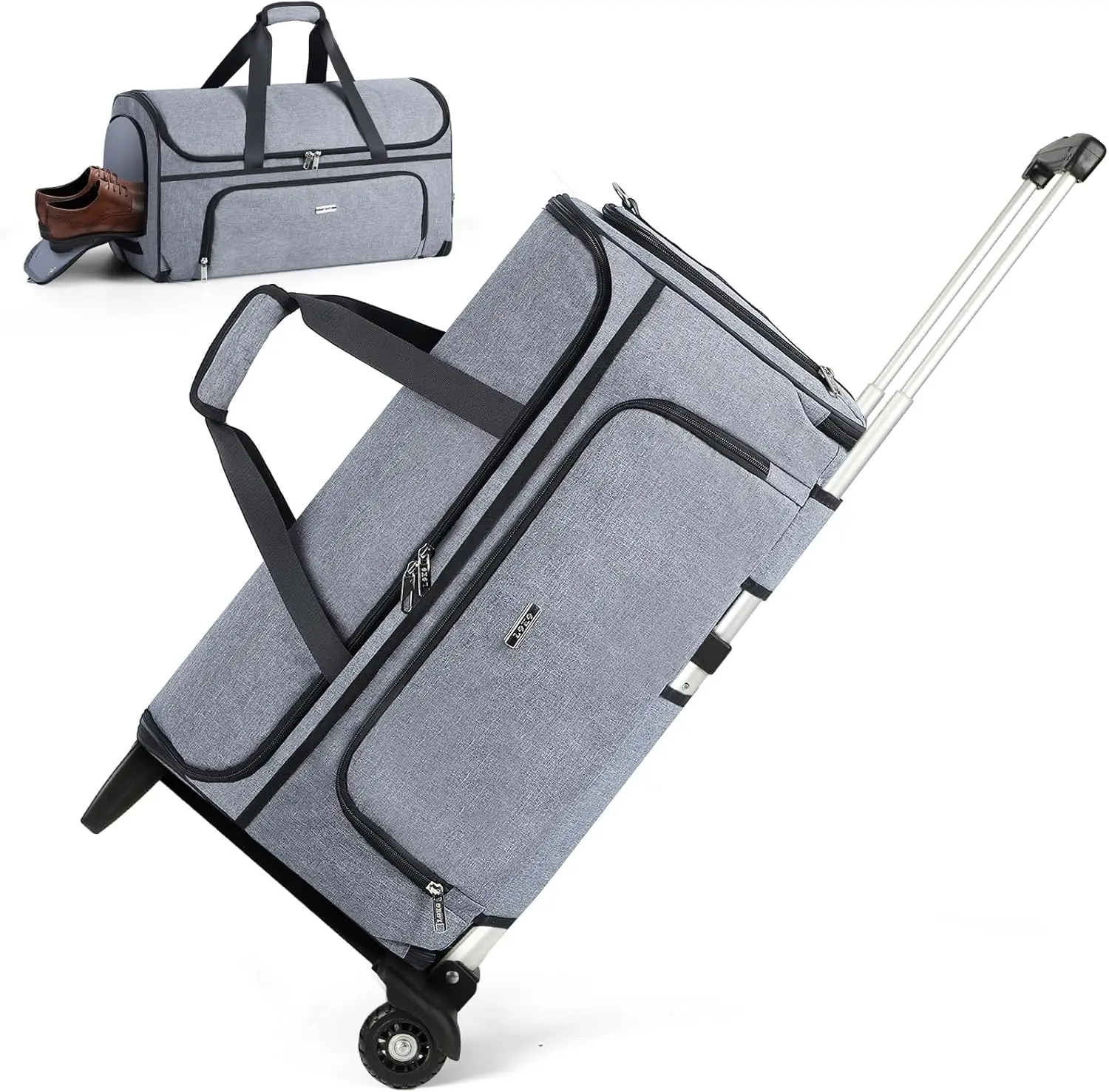 

Wheeled Garment Bag, Convertible Duffel for Travel, Carry-on Size, Wrinkle-Free Suit Bag, Medium Grey