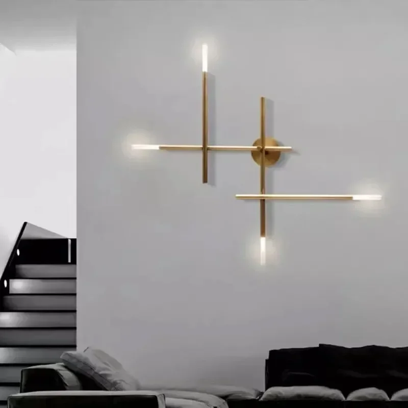 Simple Black / Gold Metal Cross Led Wall Lamp Minimalist Background Wall Lamp Living Room Sofa Bedroom Bedside Aisle Light