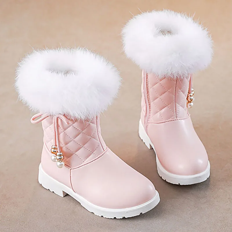 Korean Style Plush Boots For Girls Thick Warm Faux Fur Girl's Snow Boots 2024 Trend Fashion Teenager Girl's Cotton Shoes