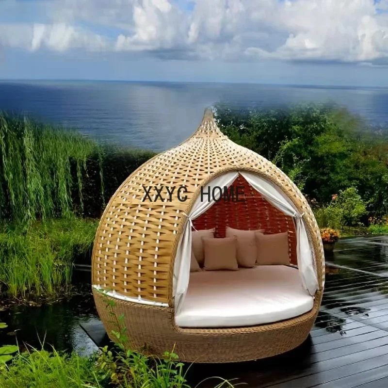 Outdoor B&B outdoor swing rattan hanging bird's nest hanging basket villa hotel bed waterproof hanging chair outdoo