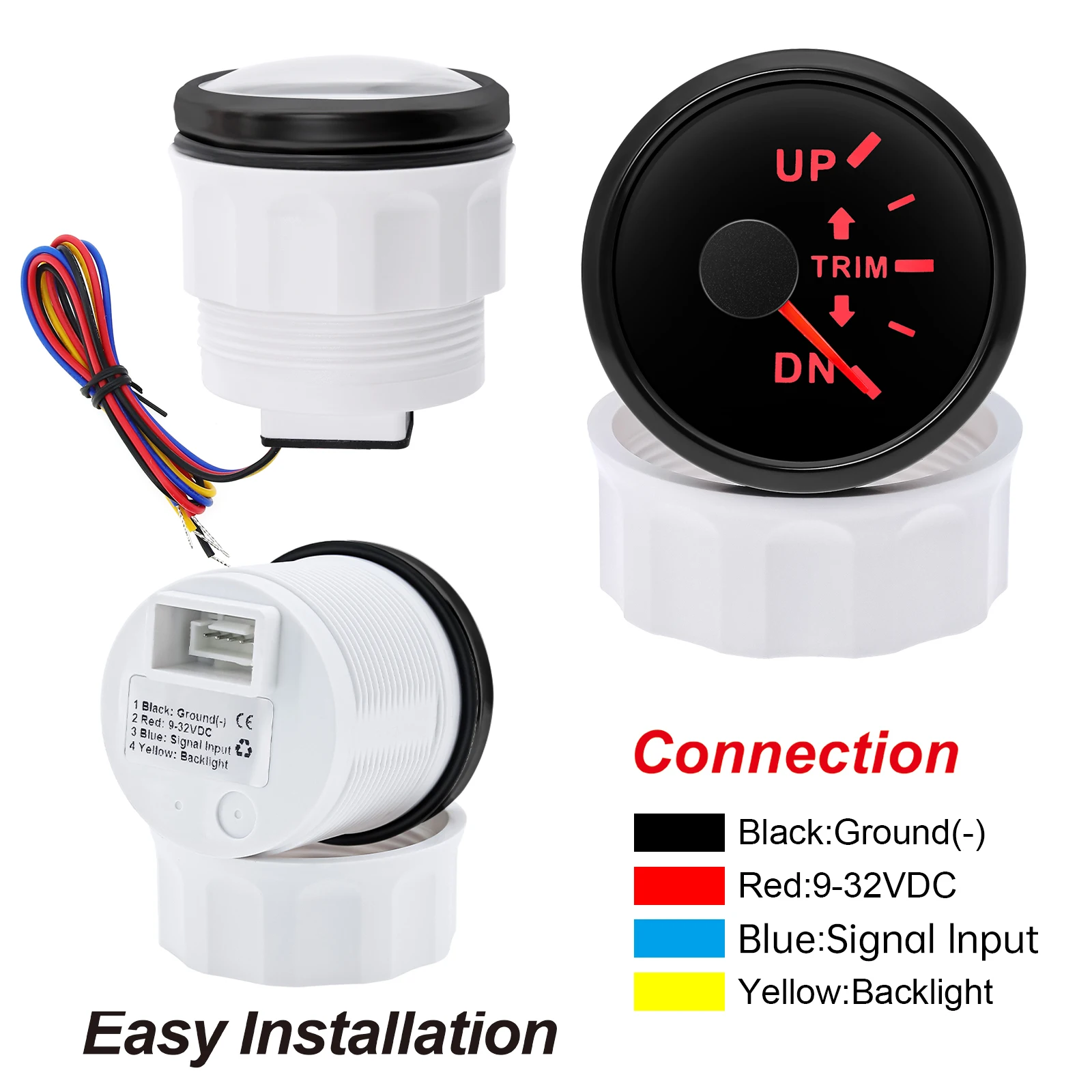 Boat Universal 52mm 0-190ohm Trim Gauge Marine Trim Tilt Indicator with Red Backlight for Inboard Outboard Engine Left Right