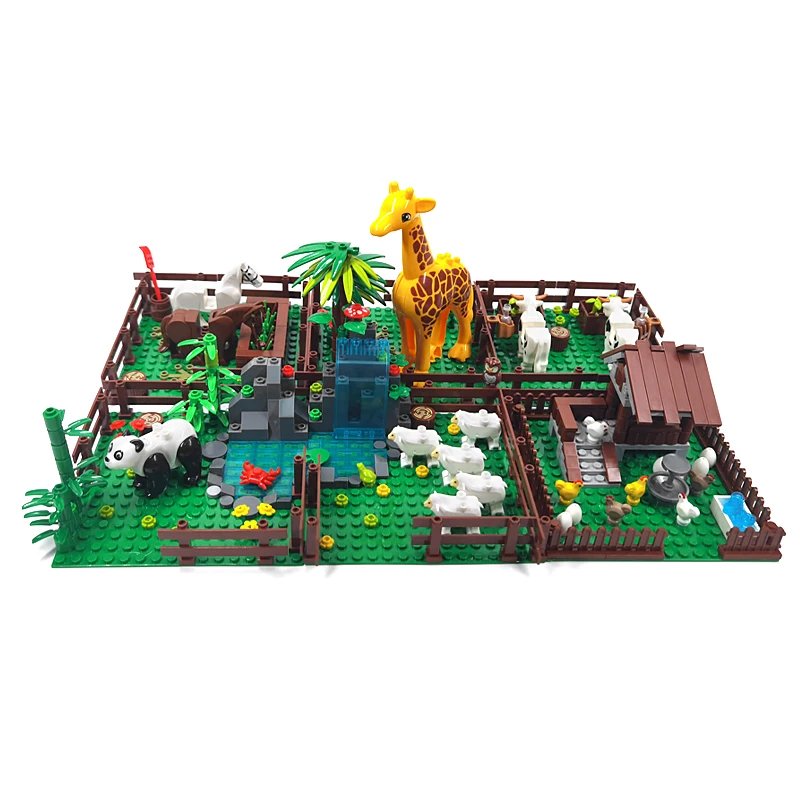 MOC Farm and Ranch Decoration Model Zoo Botanical Garden Building Blocks DIY Bricks Rural Landscape Animal and Vegetable Scenes