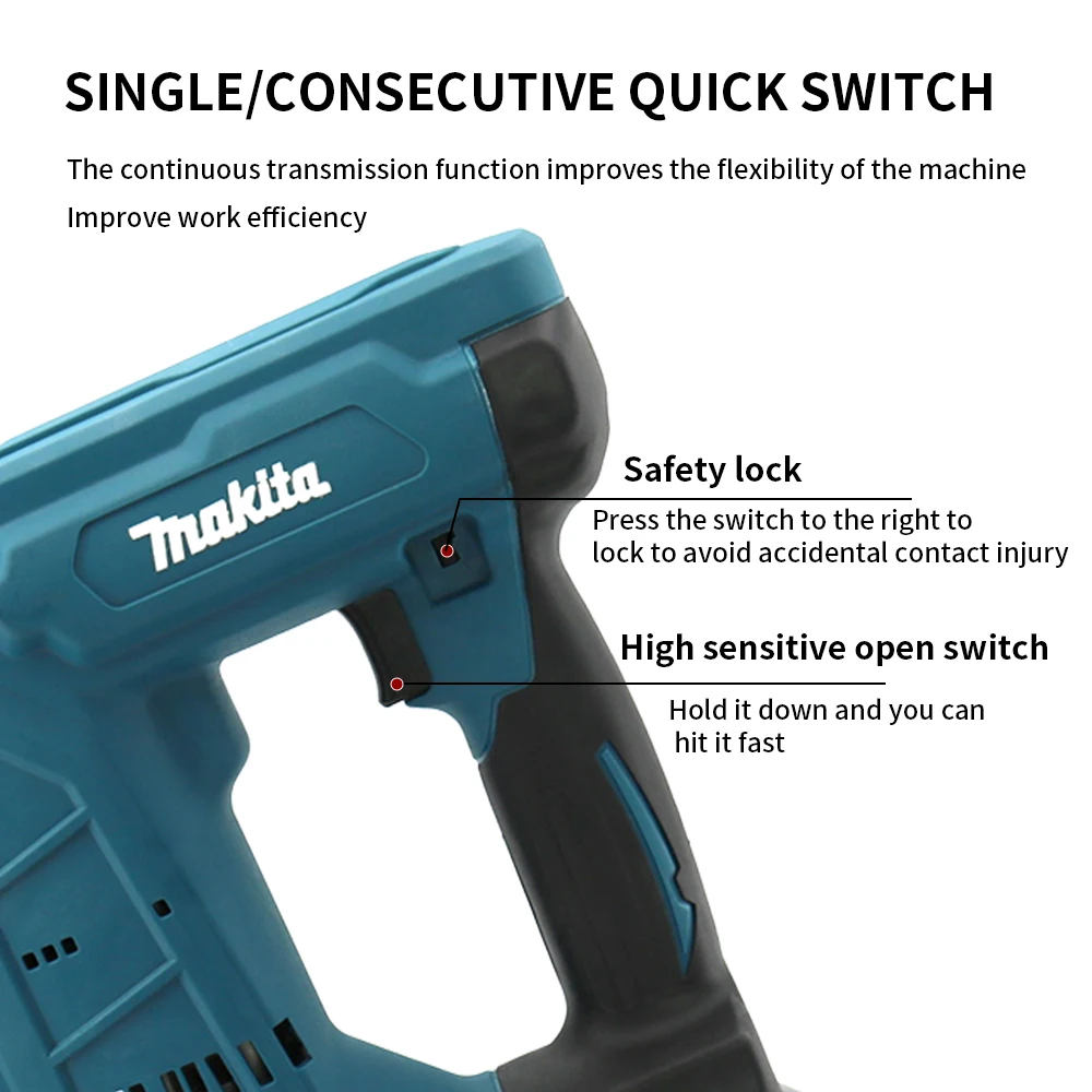 Makita DFN350 Pistola per graffette per rilegatura wireless Pistola sparachiodi pneumatica per la lavorazione del legno senza spazzole Utensile elettrico Batteria da 18 V