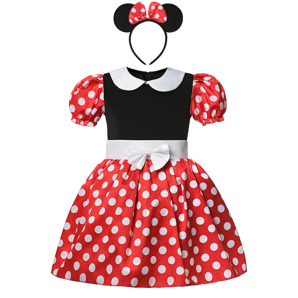 2023 Girls Dress Mickey Minnie Out Kids Costume Princess Dress z krótkim rękawem dla niemowląt odzież dziecięca z pałąkiem na głowę