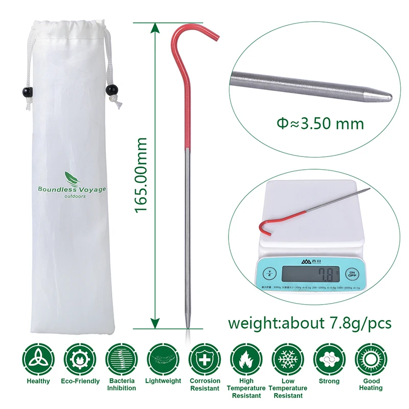 

Outdoor Camping Equipments Titanium Tent Pegs 165mm 8pcs/set, Lightweight Bend Hook Tent Nail For Camping Hiking Tent Accessorie