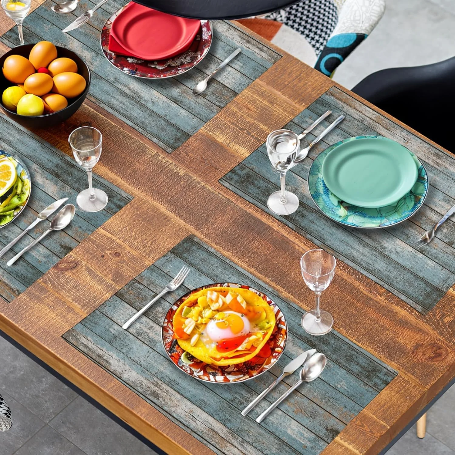Rustikale Holzmaserung Tischsets Vintage Scheunen-Holz Platzdeckchen Waschbare Rutschfeste Tischmatten für Party Küche Esszimmer Dekoration