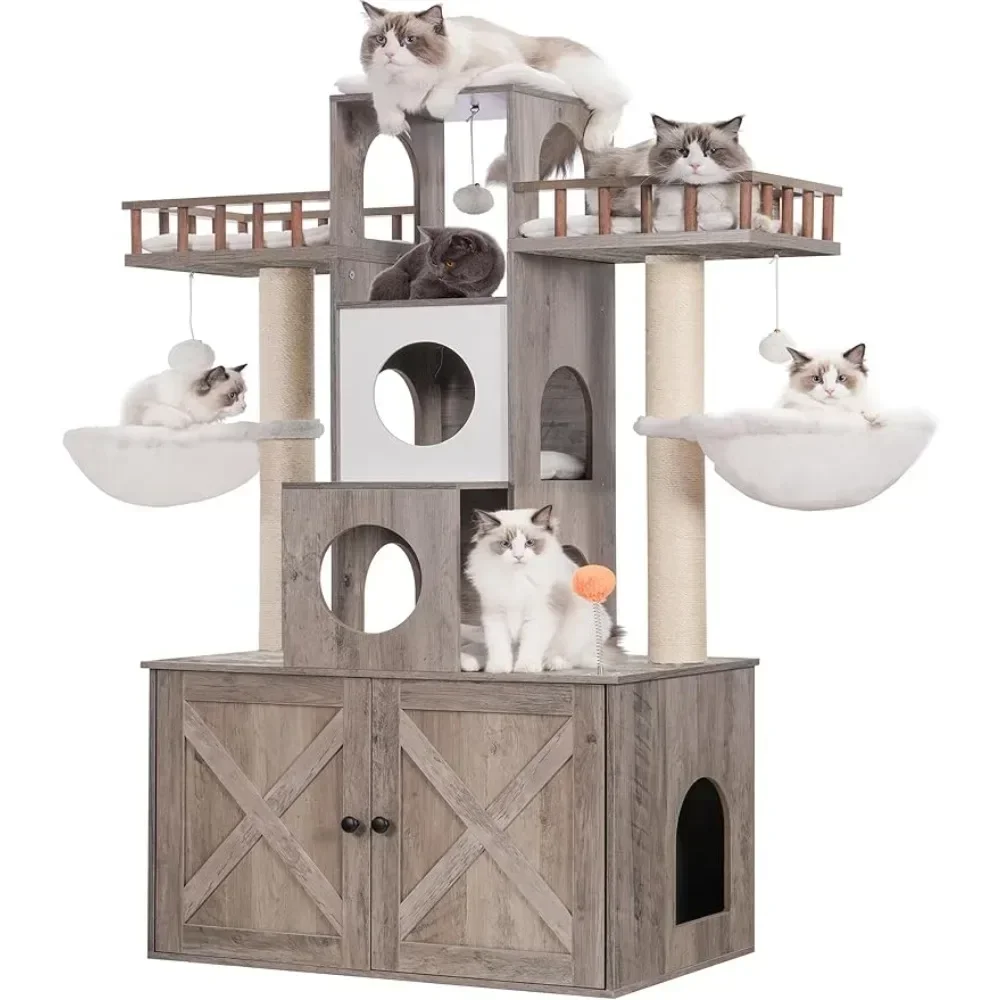 

Cat Tree With Litter Box Enclosure for Indoor Big Cat Tower for Large S 20 Lbs Heavy Duty Cats Supplies Pet Products