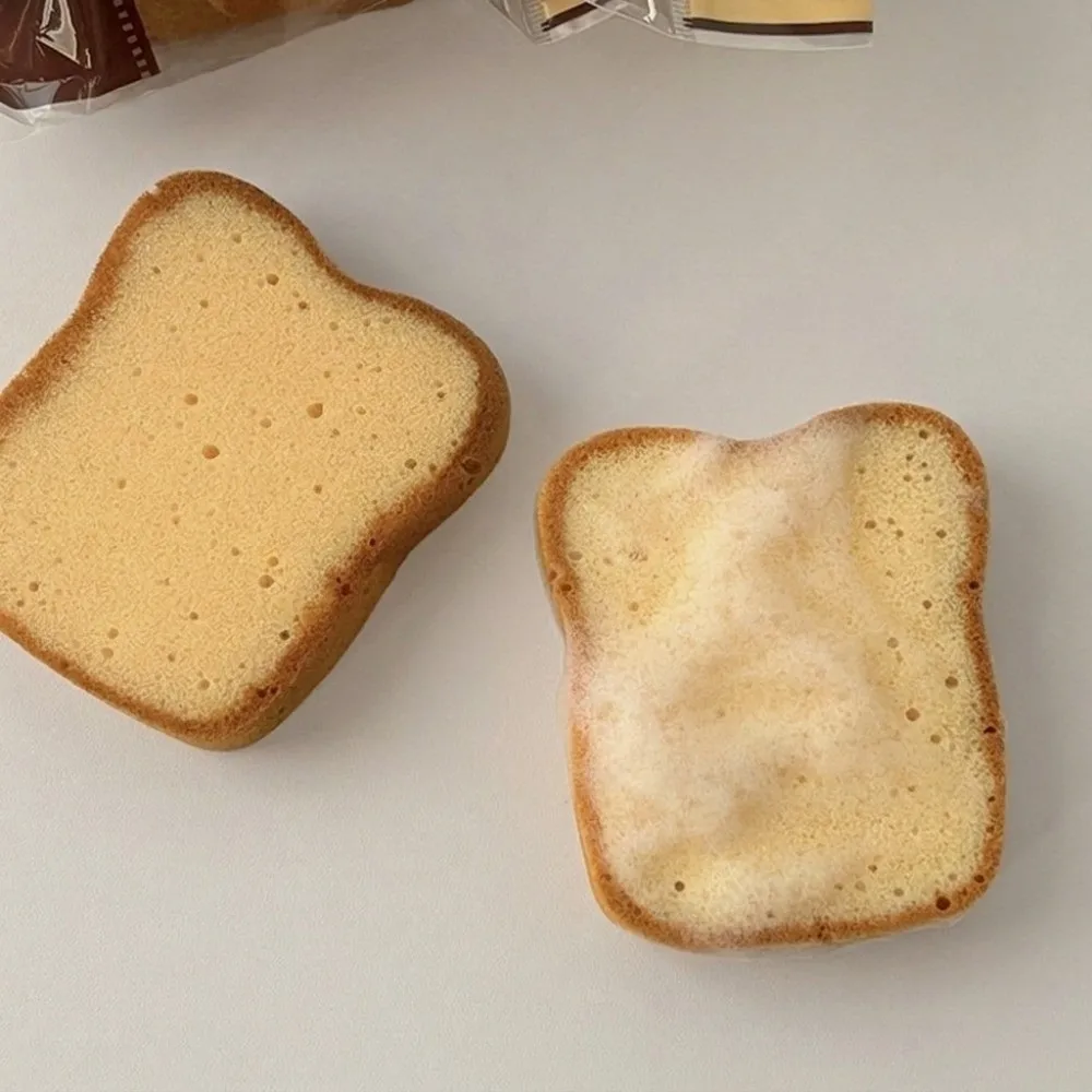 2Pcs Vivid Design Bread Sponges Imitation Toast Shape Interesting Shape Toast Washing Sponge Kitchen Supplies Soft Texture