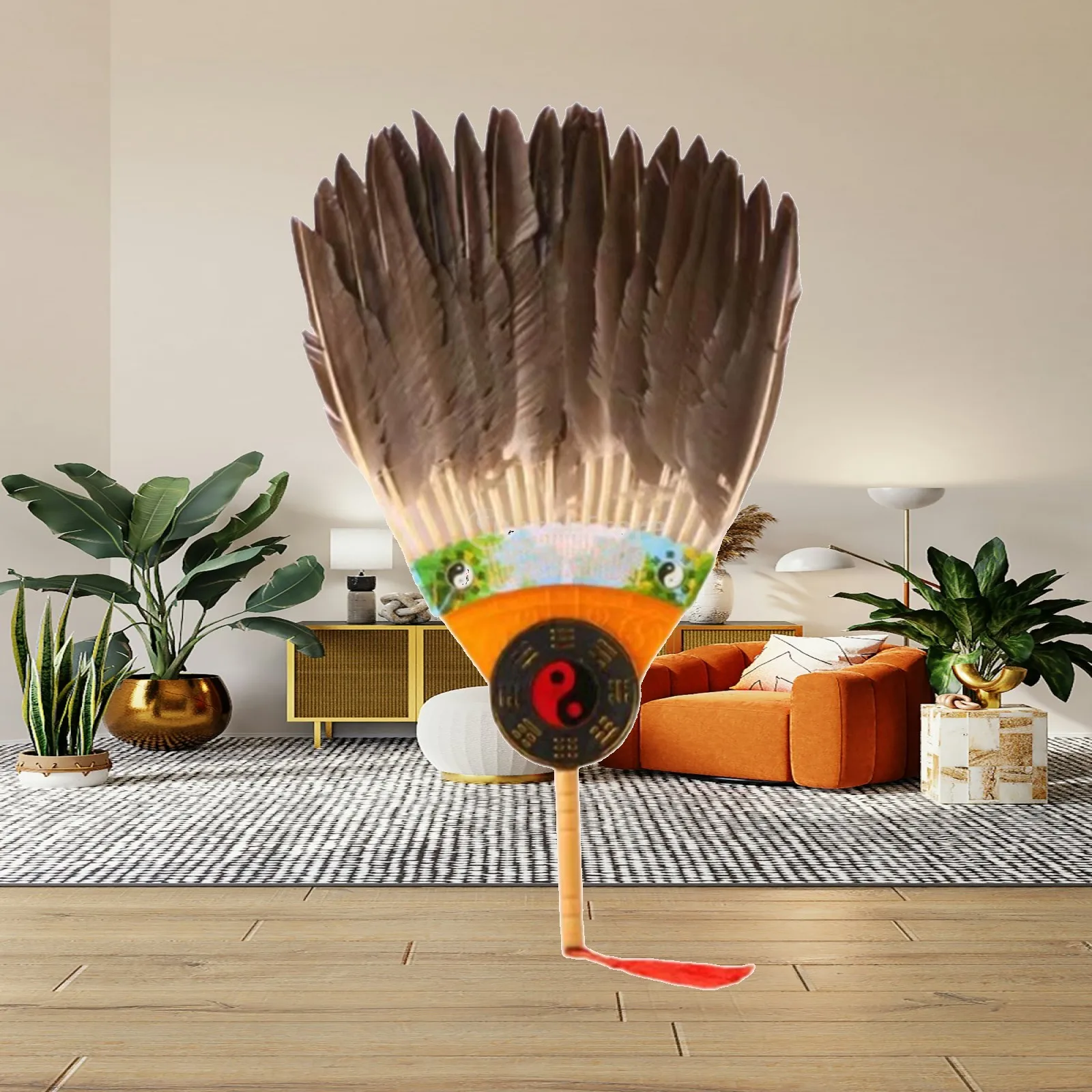 Ancient Chinese Feather Fan Traditional Decor Fan for Summer Cooling Dance and Festival Decoration