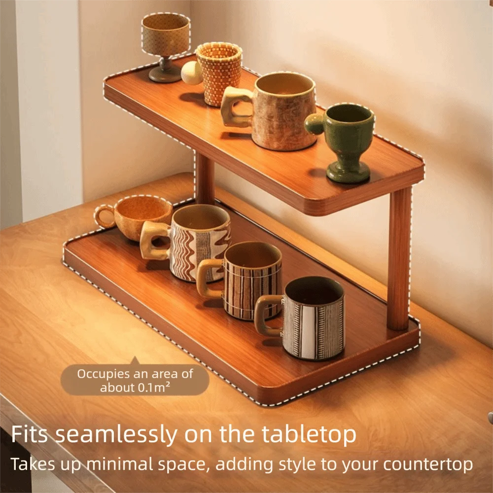 

Двухуровневая деревянная полка для хранения, легко доступная, отдельно стоящая настольная подставка, простая установка, экономия места