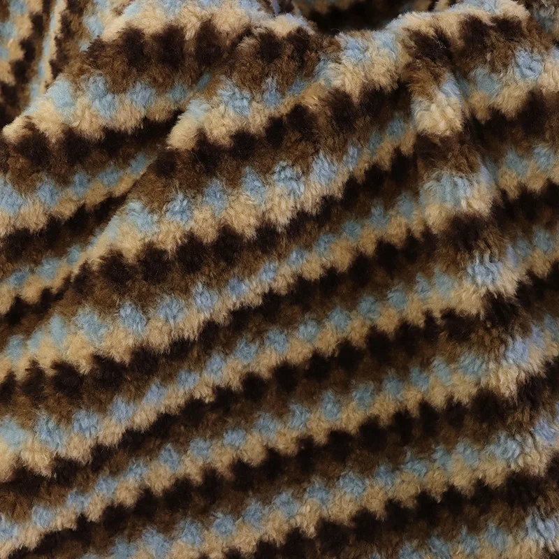 100cm Lamb Fleece Wheat Ear Printed Fabric Striped Cashmere Feel Cloth for Autumn Winter Coat DIY Sewing Pet Nest Making - view 4