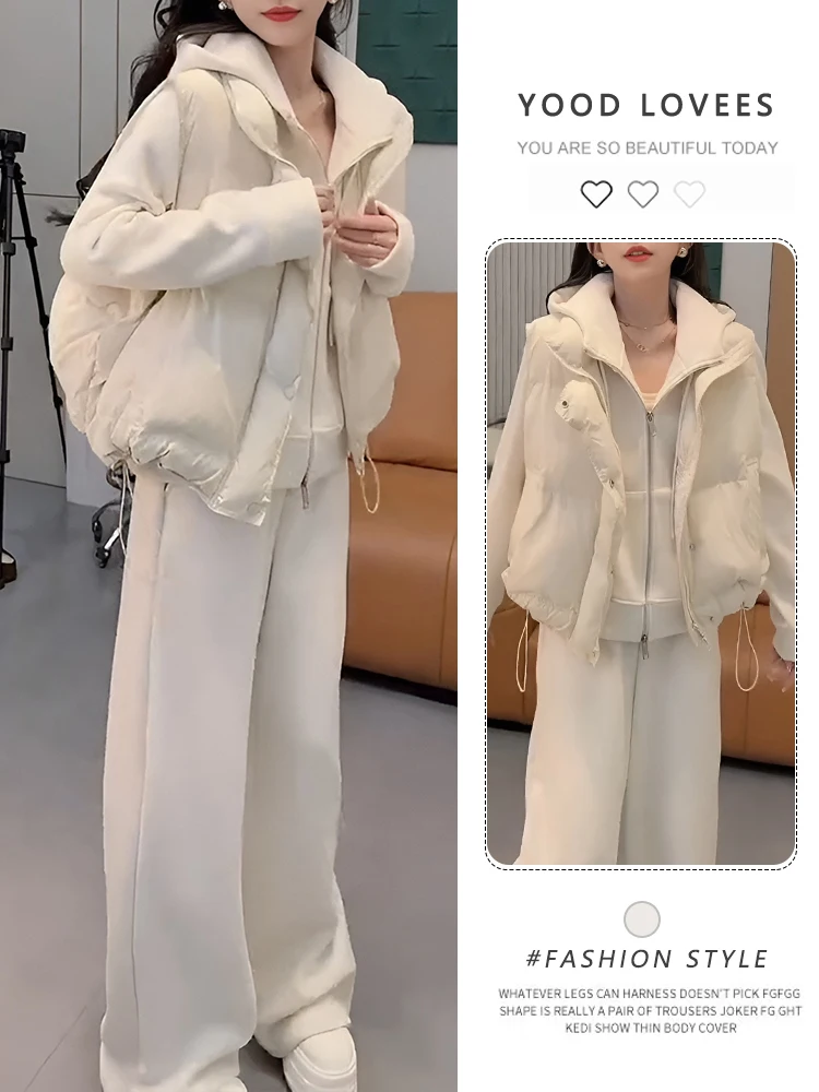 

Winter Fashion Slimming High-Quality Thickened Women's Three-Piece Set Casual Comfortable Loose Fit Fleece-Lined Coat And Pan...