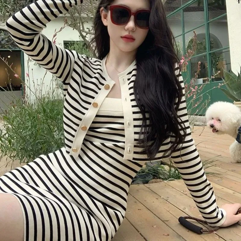 

2 Pieces Sets Long Sleeve Crochet Short Midi Sexy Mini Commuting Skirt Knit Woman Outfit Stylish Clothing Trend JJ430