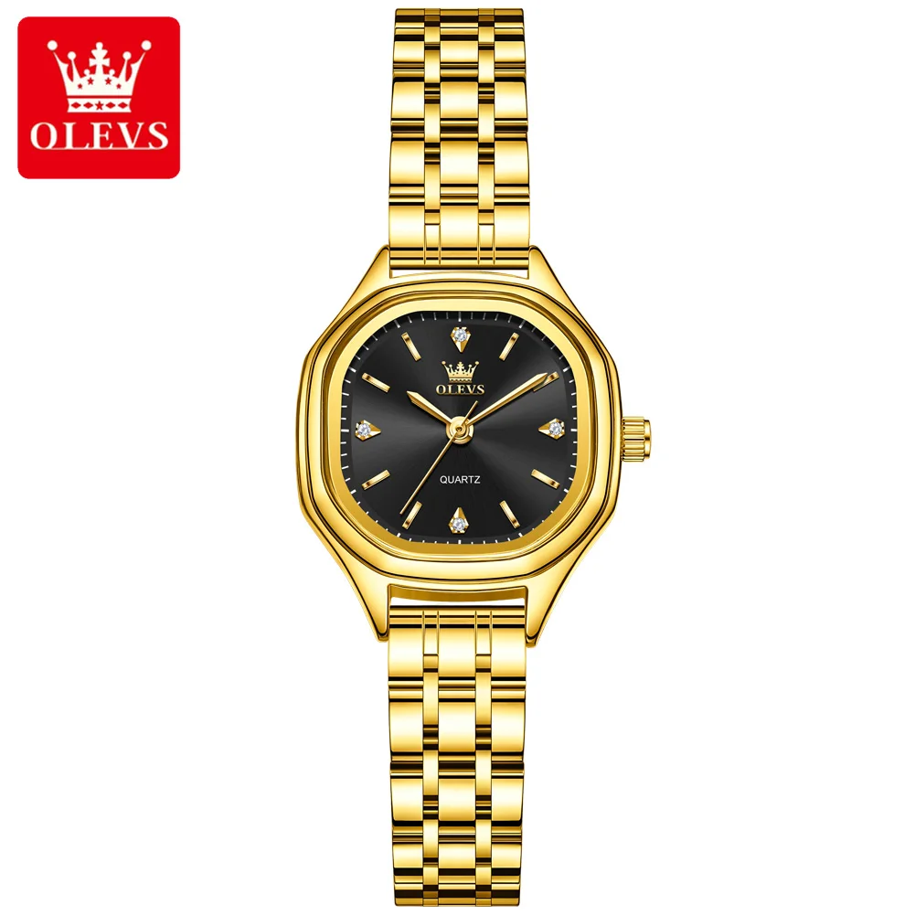 

OLEVS 5888 Gold Watches for Women Solid Steel Strap Fashion Square Dial Elegant Woman Watch Original Quartz Ladies Wristwatches