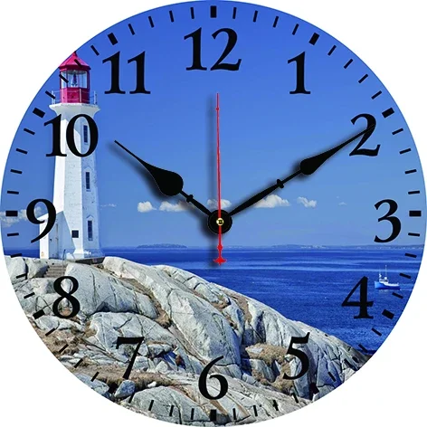 Lighthouse Beach Wall Clock Living Room Bedroom Round Silent Clock Dining Room Office Decoration Clock Home Carfts Art Decor