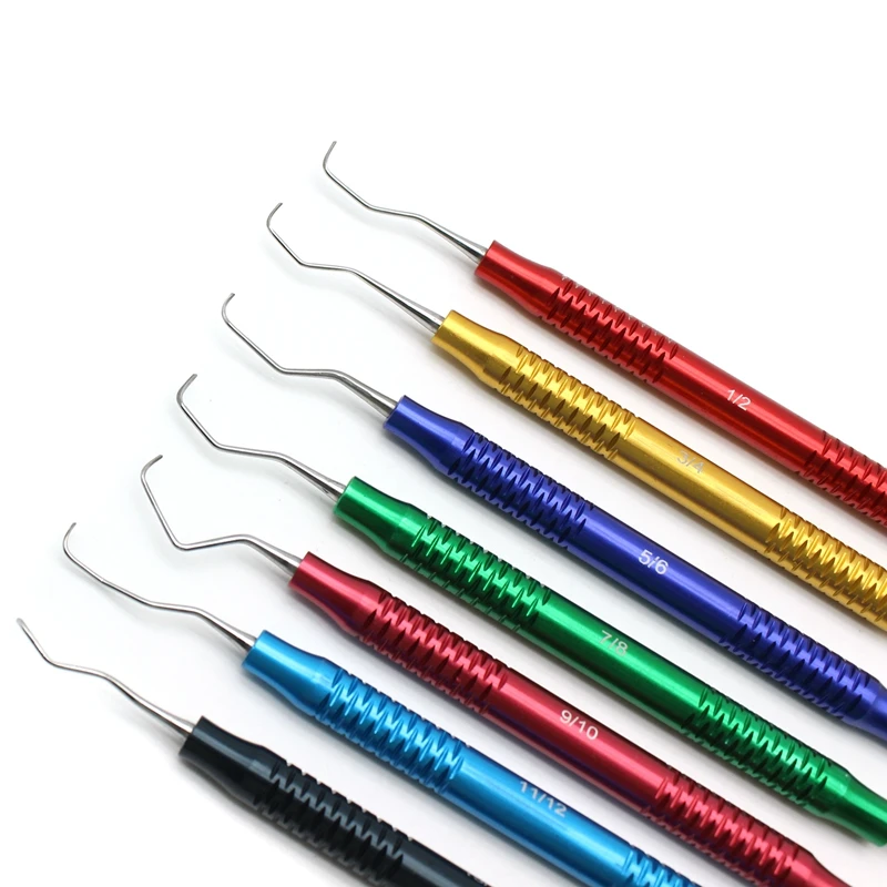 7Pcs/set Dental Tooth Cleaning Scaler Dental Curette Periodontal Bone Curettes Perio Dental Instrument Hand Use Tools