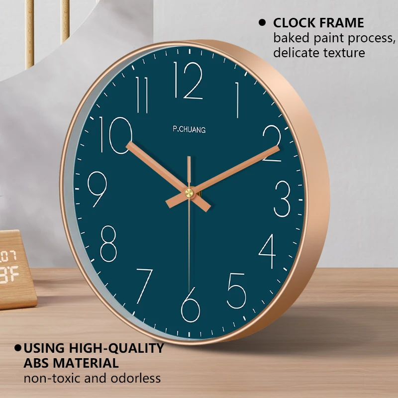 8inch Wall Clock Dark Teal Dial Silent Quartz Clock Minimalist ABS Frame Stylish Home Decor for Living Room Bedroom Office