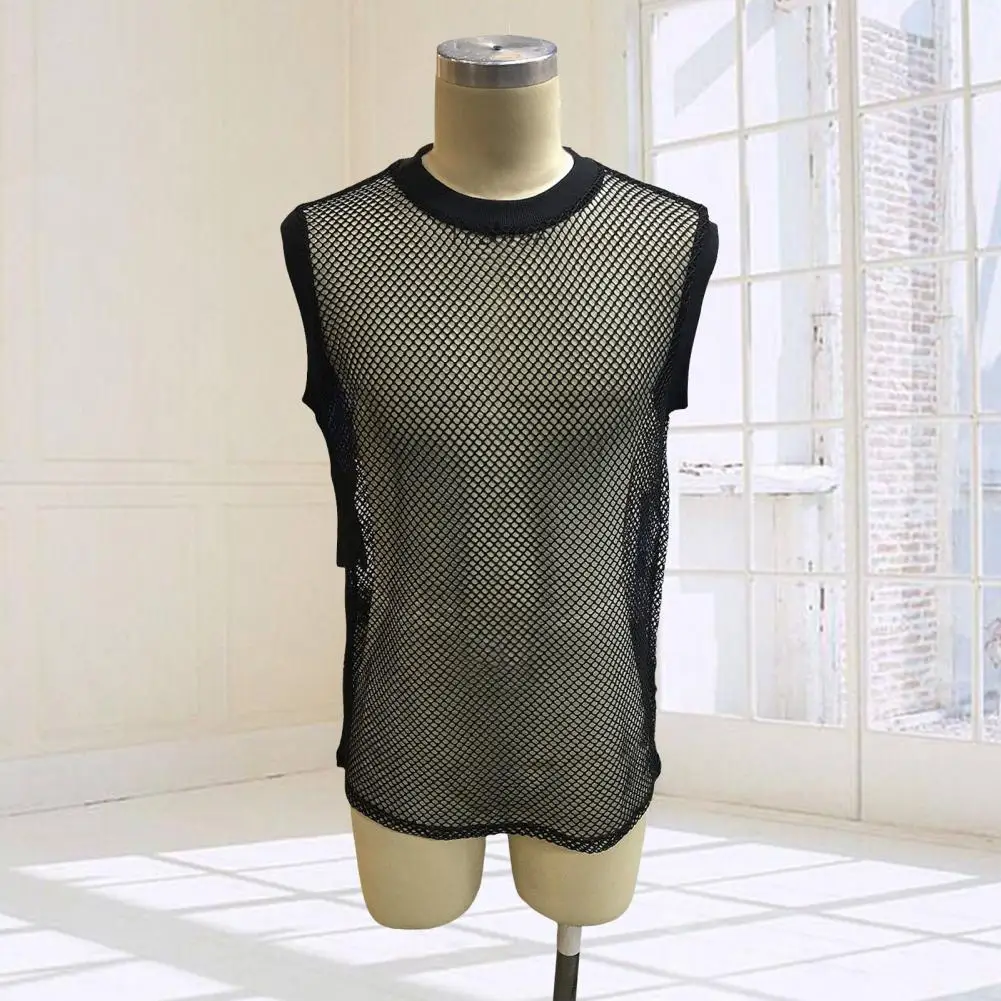 Men Round Neck Mesh Tank Mesh Tops Breathable Mesh Sleeveless Vest for Men Loose Fit Summer Streetwear See-through Design image 5