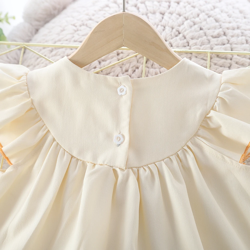 Summer Children Kids Clothing Bears Embroide Round CollarWavy lace Dress Casual Girls Lace Princess Dress Children Costume 2-6 Y