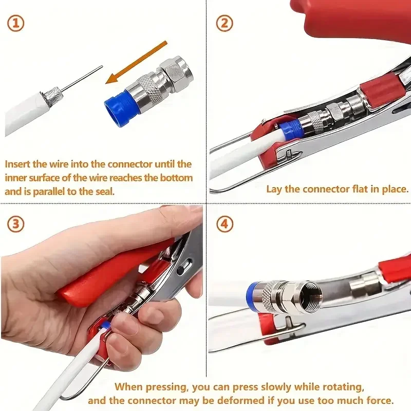 Coaxial Wire Stripper Tool Professional Coaxial Cable Crimper Tool with 5 F Type RG6 Compression Connectors for RG6 Compression