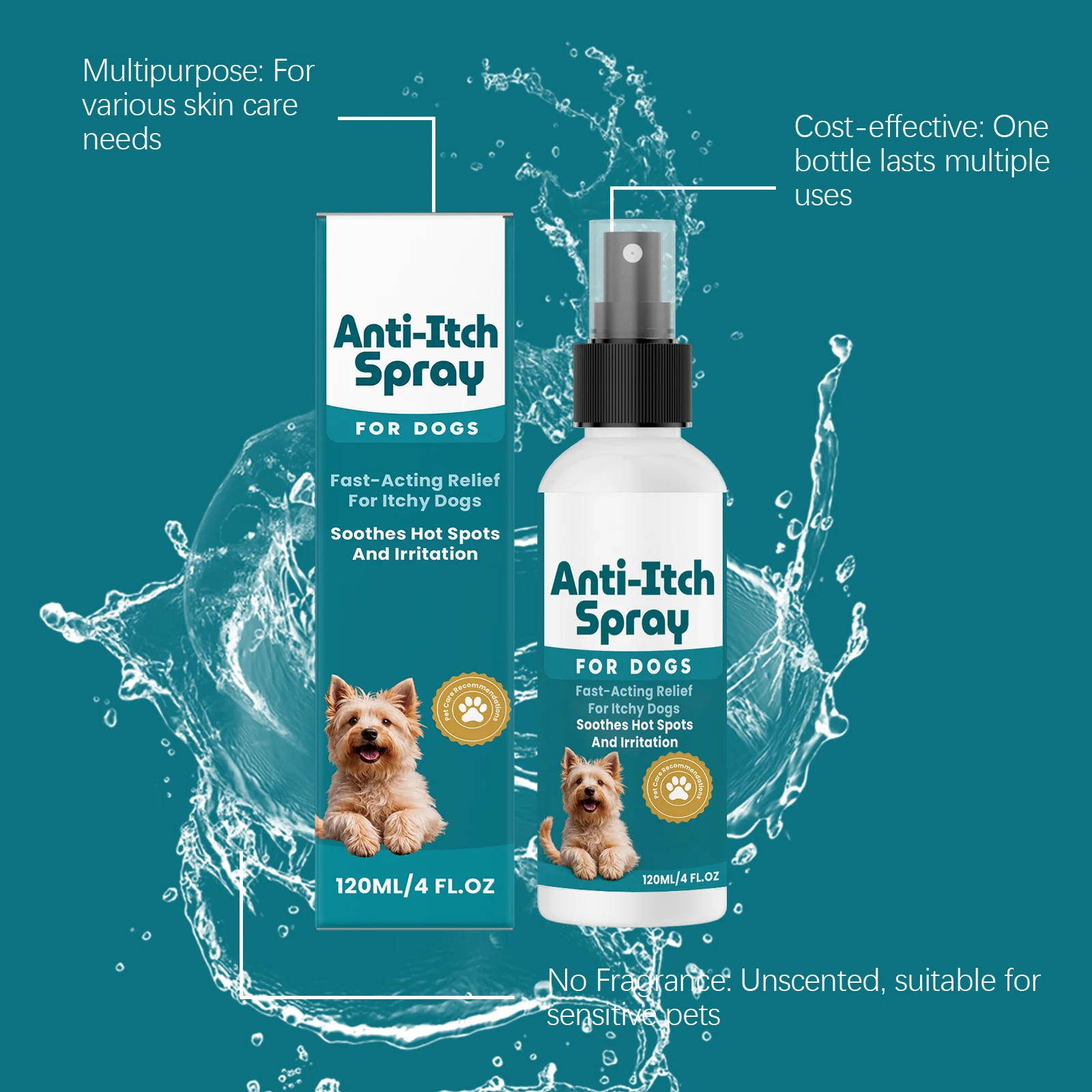 Hundespray gegen Juckreiz, sanft beruhigt gereizte Haut, lindert Juckreiz und Beschwerden, sicher und natürlich für Hunde jeden Alters, Hautpflegespray 120ml – Detail 5