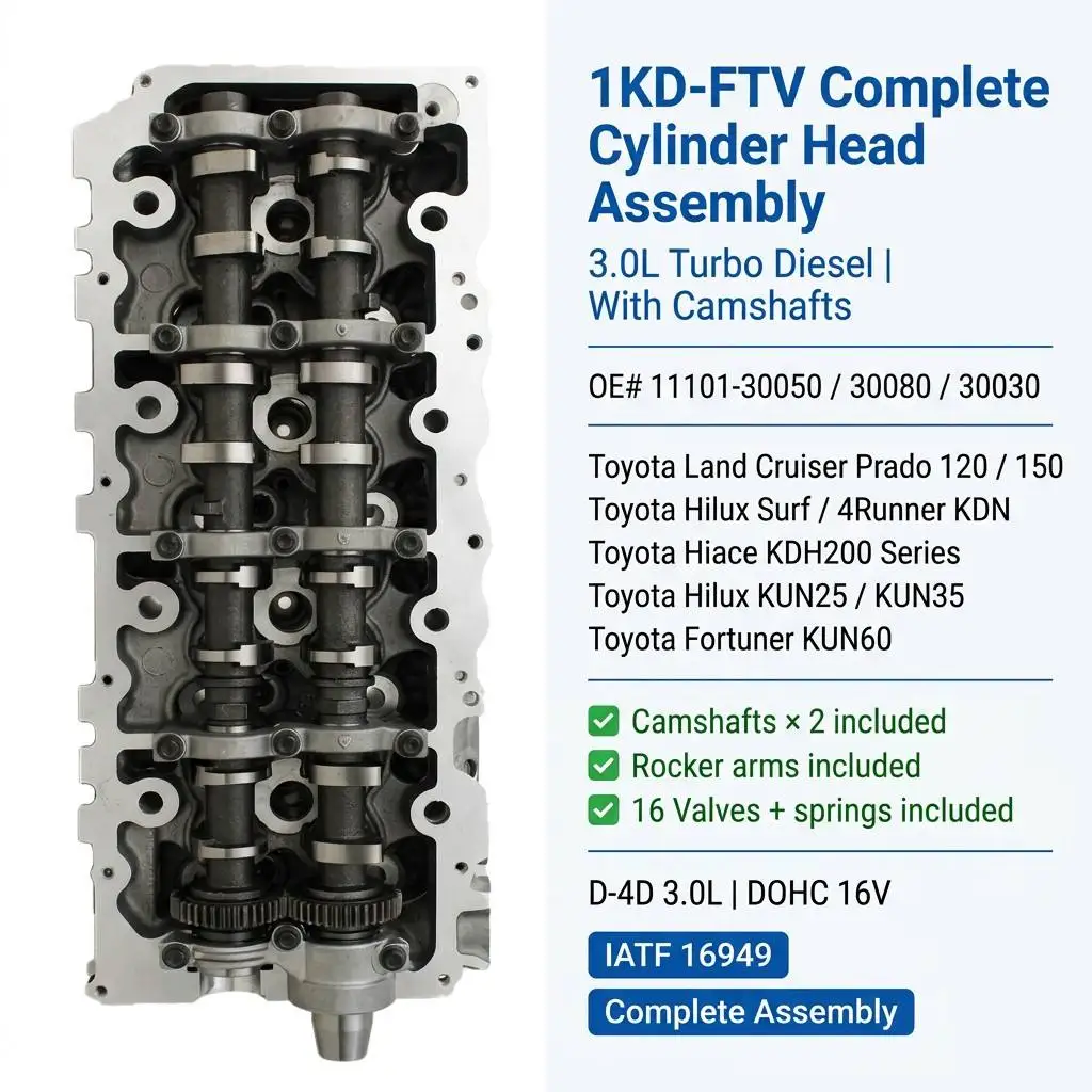 for 1KD-FTV Complete Cylinder Head Assembly Camshaft 11101-30050 30080 Toyot Prado Hilux Hiace Fortuner 3.0D