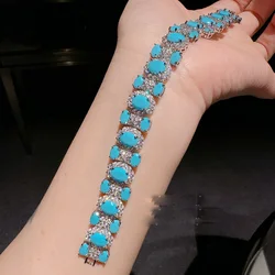 Women Turquoise Geometric Arrangement Bracelet Vintage Drop Earrings 2024